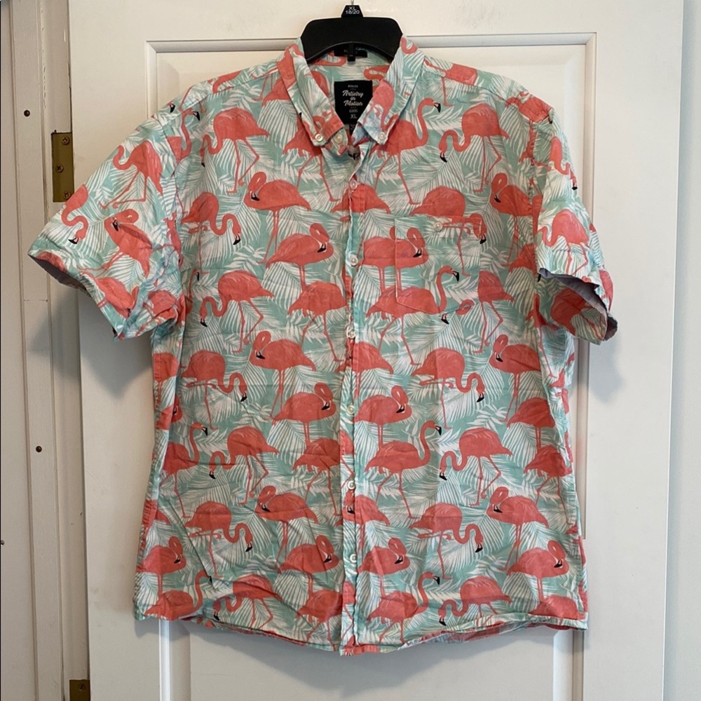Flamingo Print Short Sleeve Button down shirt with